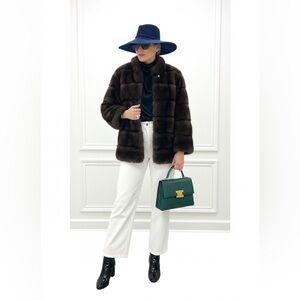 New Brown Faux Mink fur short car coat L